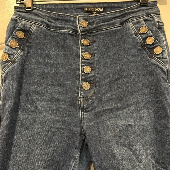 🔵 Fashion Nova Blue Button-Up Jeans Size 9 - Picture 2 of 4